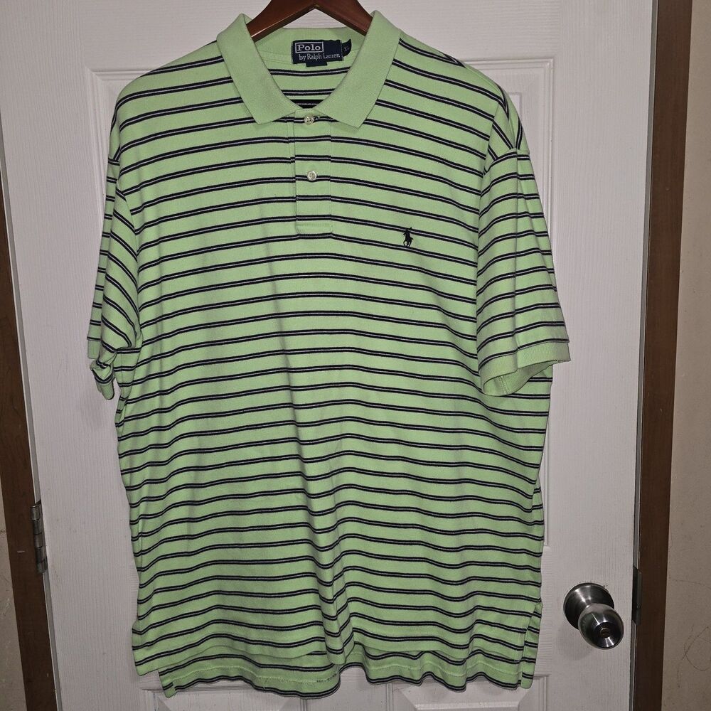 Polo Ralph Lauren Mens XL Short Sleeve Pima Cotton Green Striped Polo Pony